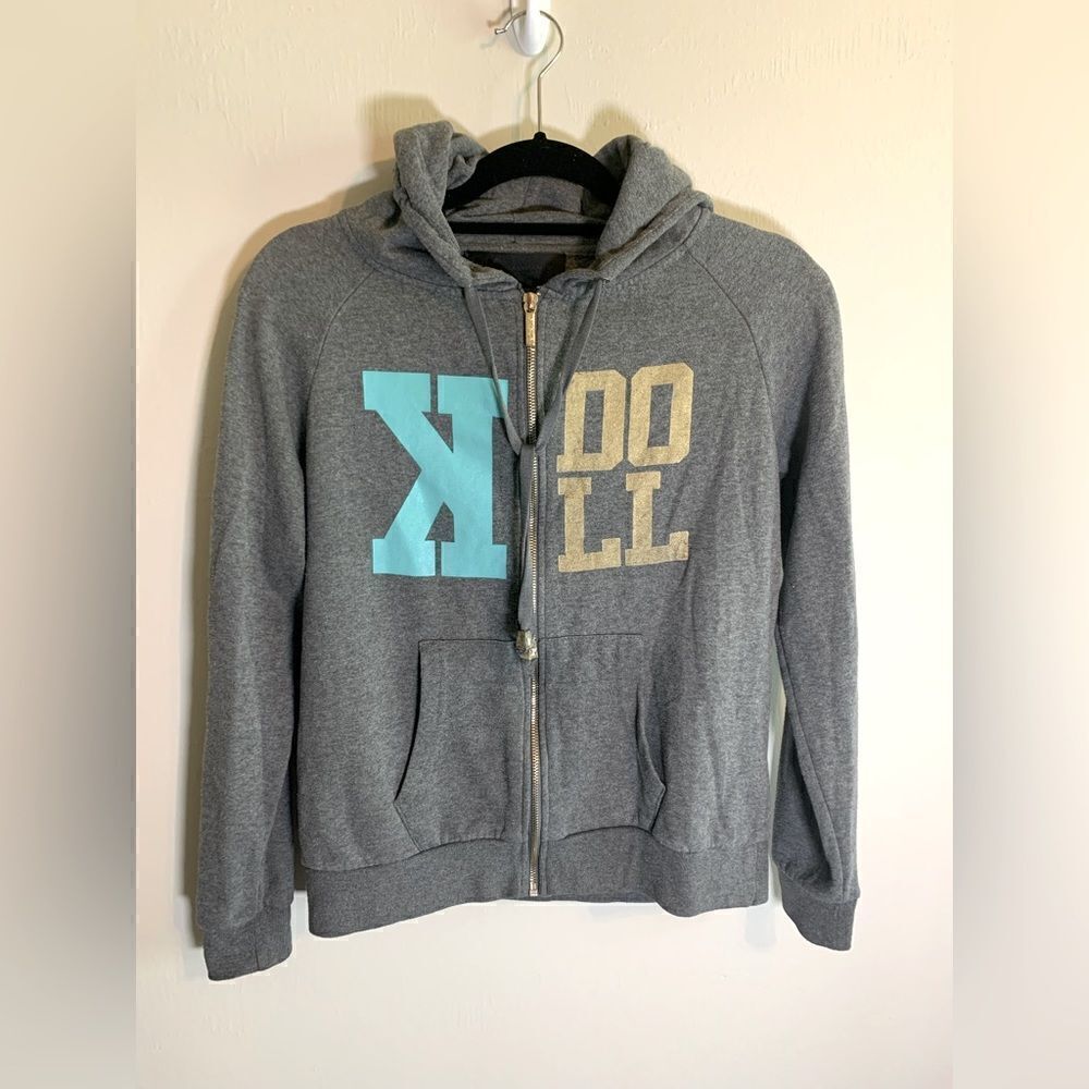 Kardashian Kollection KDoll gray logo zip up jacket size S